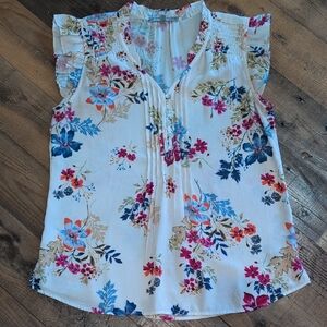 Daniel Rainn Floral Blouse with Blue and Pink Accents